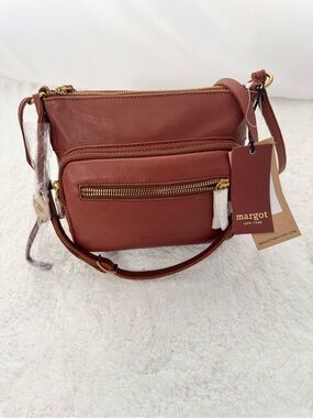 Margot Chestnut Brown Pebbled Leather Crossbody Bag